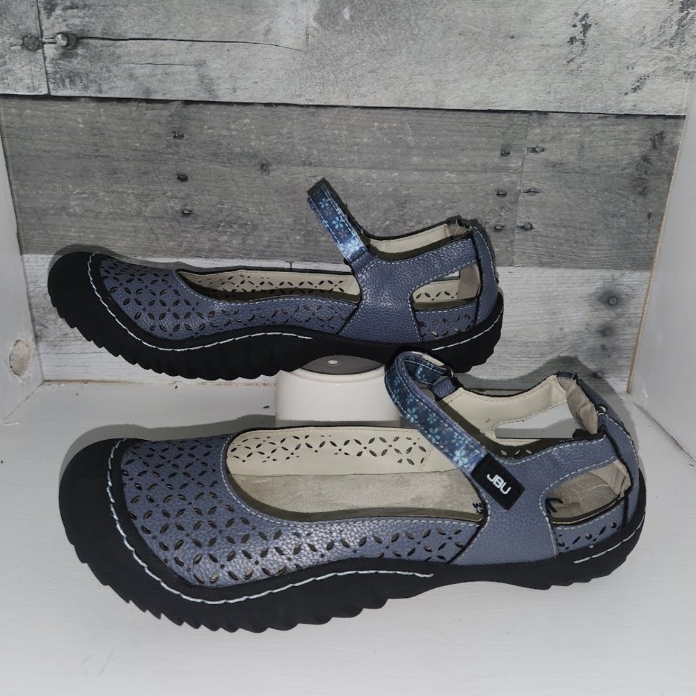 JBU Jambu Palm Blue Vegan Laser Cut Mary Jane Flats Memory Foam 8.5 JB19PLM5